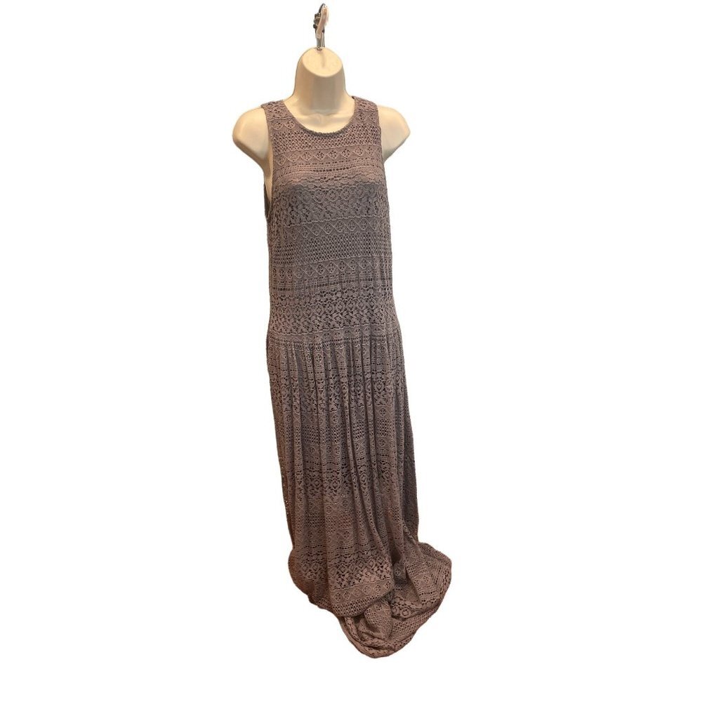 Suzy Chin for Maggy Boutique Gray Lace Sleeveless Maxi Dress with Lining Sz 10